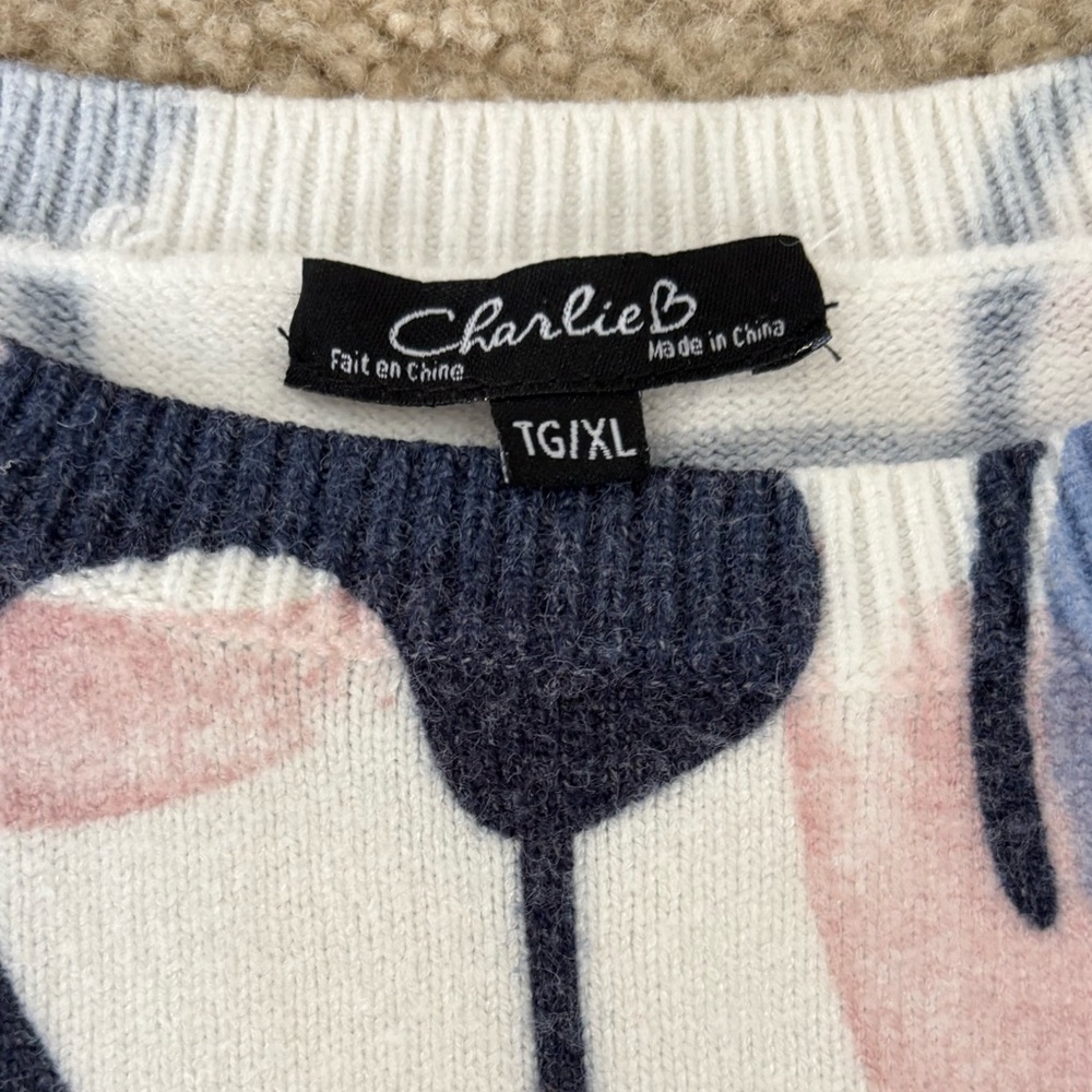 CHARLIE B Pink and Blue Abstract Sweater - Picture 9 of 9